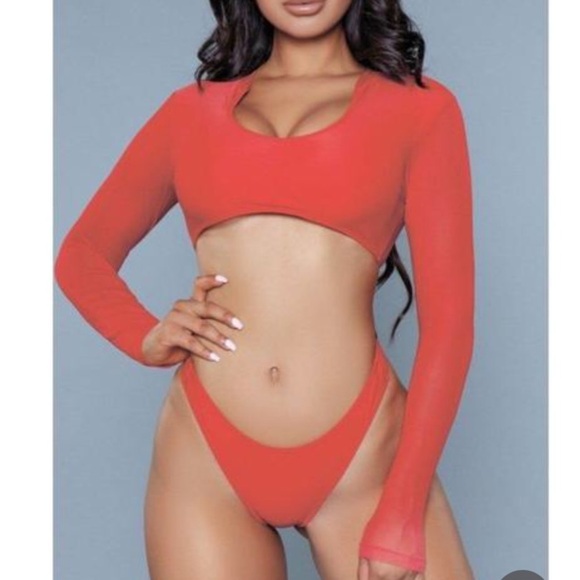 BE WICKED 1980 Cardi Red Long Sleeve Bikini Set - Picture 2 of 12